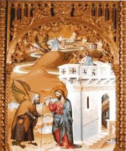 Las tres tentaciones en el desierto. Retablo de la Catedral Vieja de Salamanca.